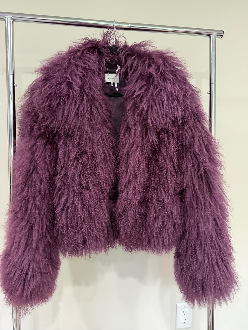 NWOT Frame shaggy genuine shearling lamb coat in purple/plum